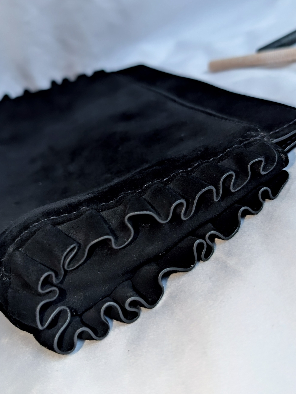 Talbots Black Genuine Suede Ruffle Edge Magnetic Clutch Bag